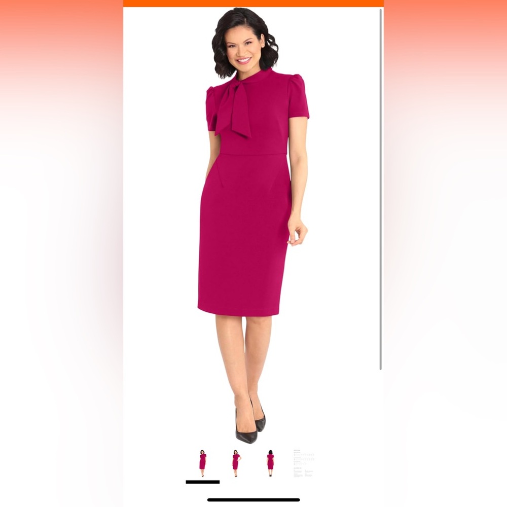Maggy London Women's Midi Short Sleeve Sheath with Neck Tie Career